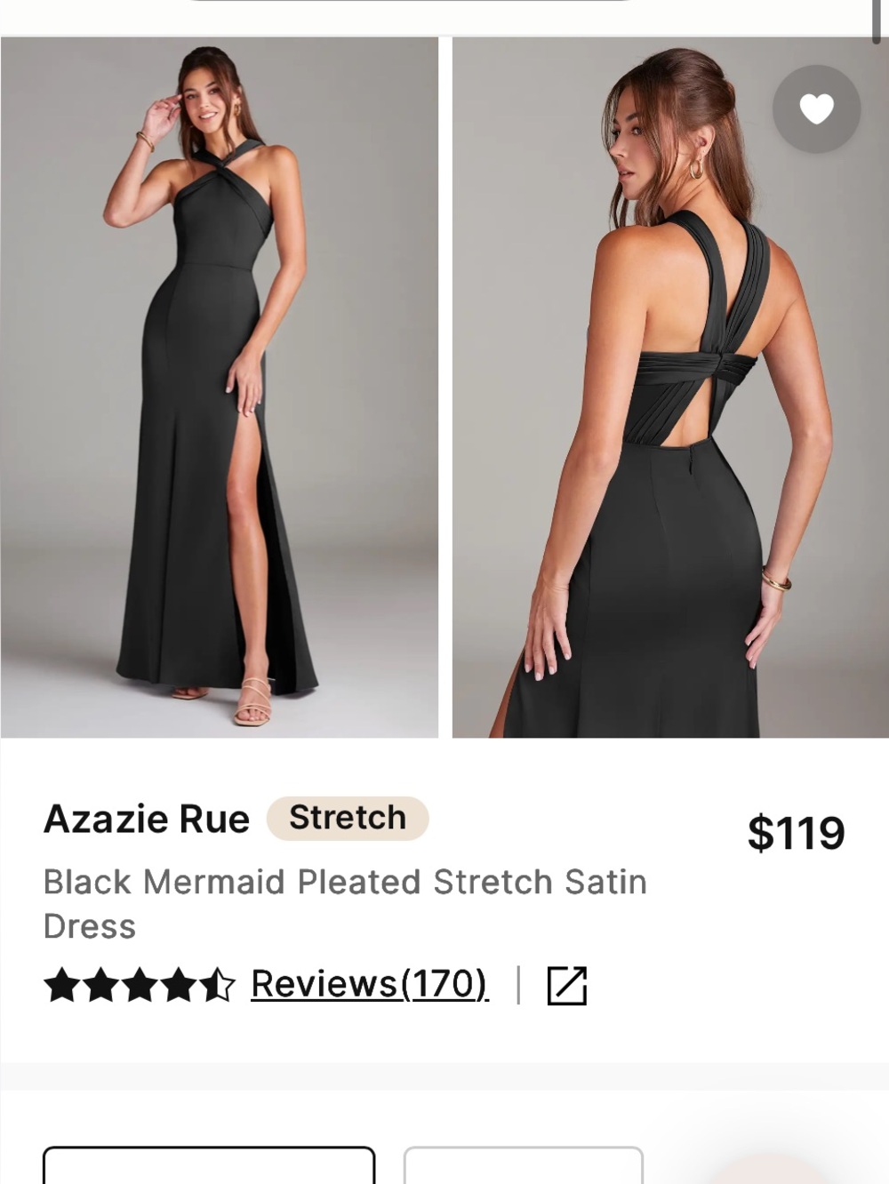 Azazie Black Cross-Back Mermaid Gown with High Slit Chiffon Dress size 12